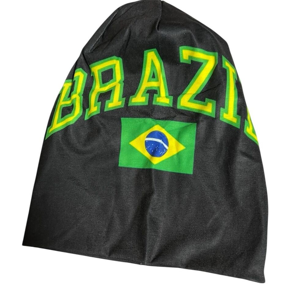 Brazil Flag Beanie Hat Unisex Black Soft Stretchable One Size